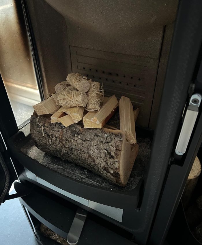 Close-up of a Termatech TT44G wood-burning stove.